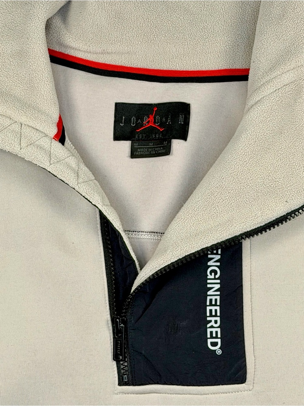 Jordan Light Gray and Navy Engineered Half-Zip Pullover with Red Trim